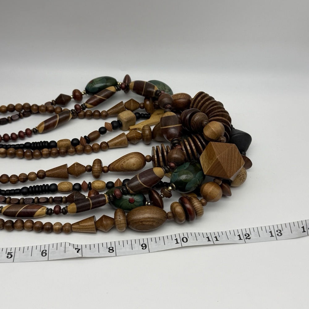 Wood Bead Necklaces Boho Chunky Statement Natural Jewelry Brown Neutral Lot Of 5 - Picture 3 of 8